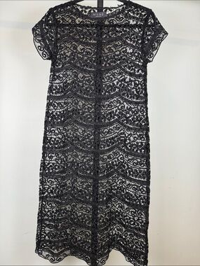 Anthropologie x MYNE Black Scalloped Lace Cap Sleeve A-line Maxi Dress EUC 2